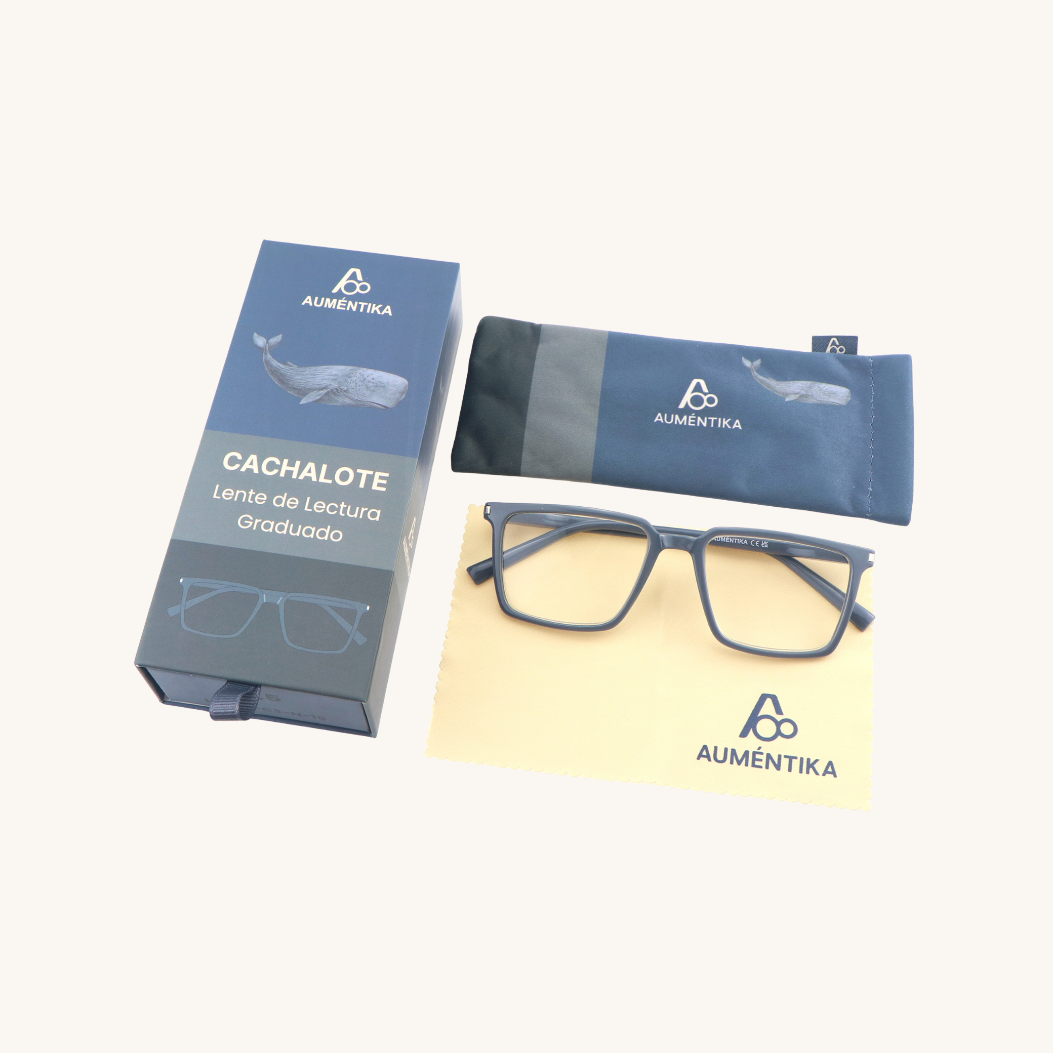 set lentes de lectura aumentika modelo cachalote con caja y funda