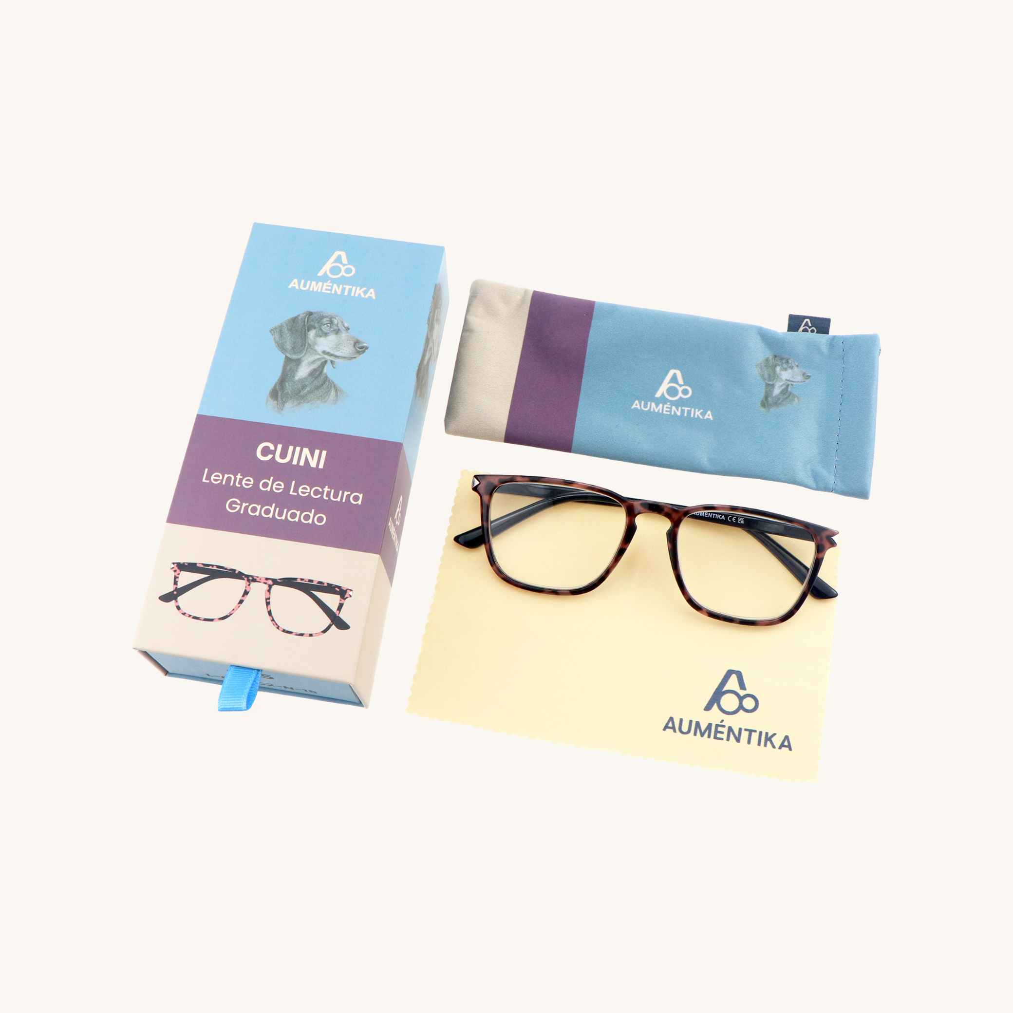 set lentes de lectura aumentika modelo cuini con caja y funda