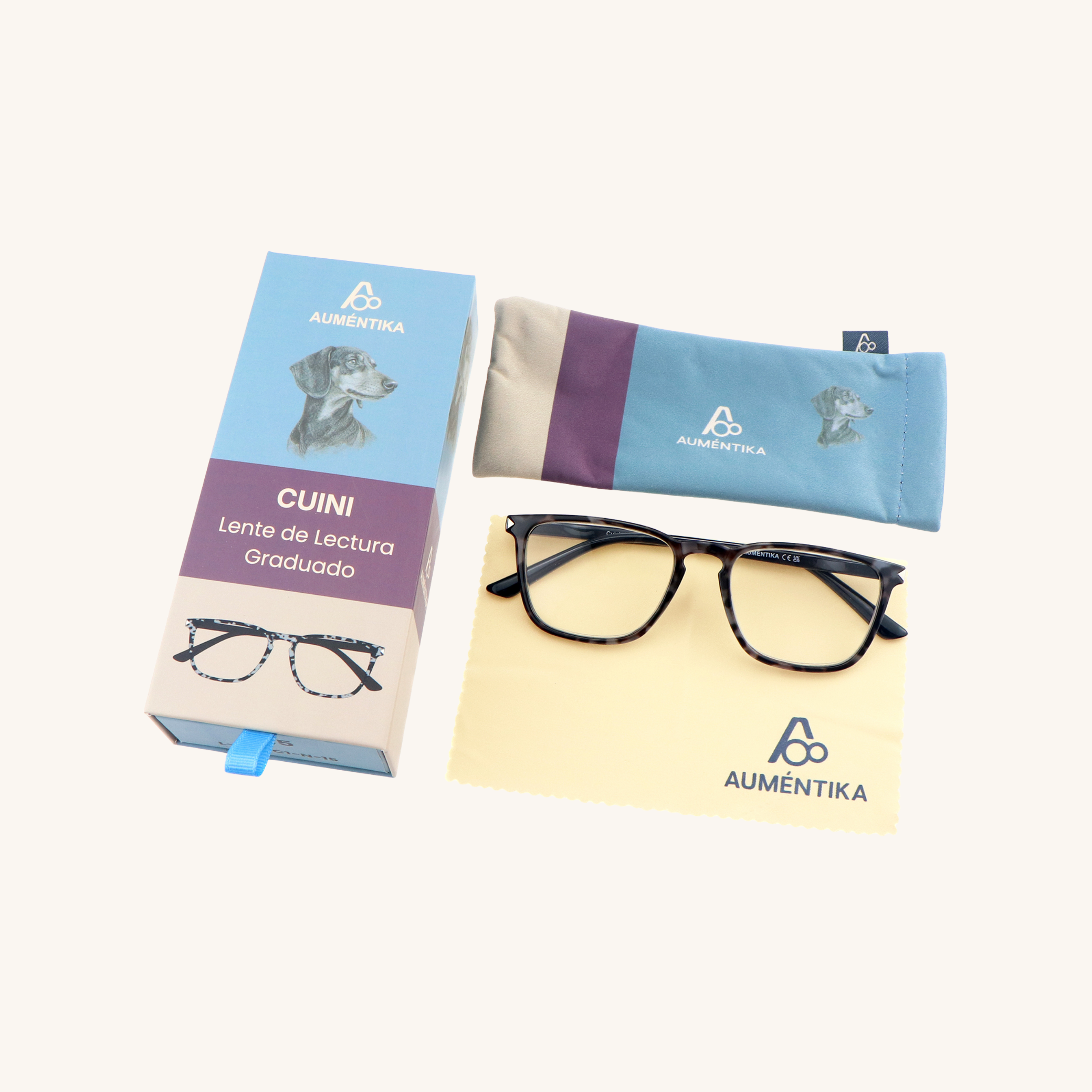 set lentes de lectura aumentika modelo cuini con caja y funda