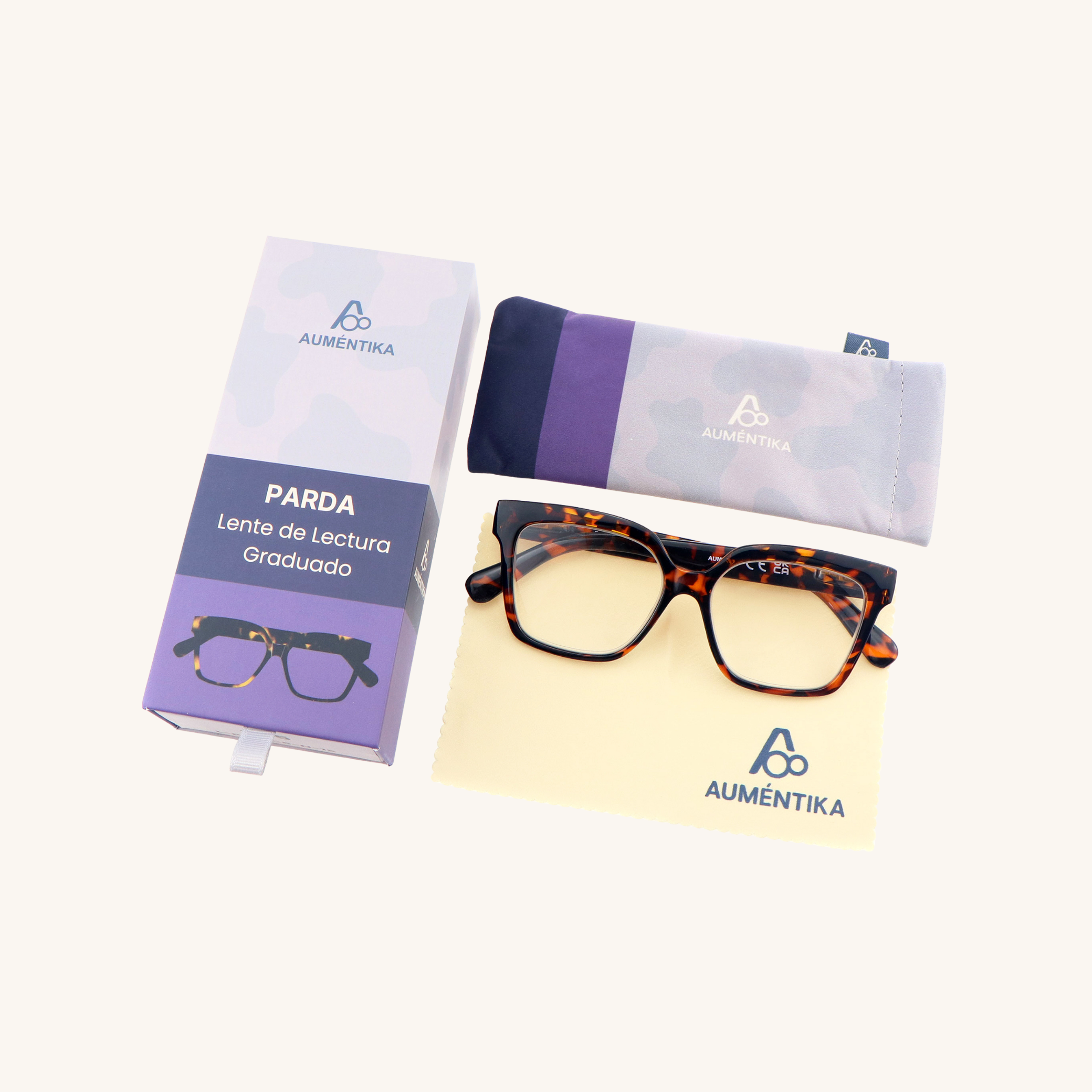set lentes de lectura aumentika parda caja y funda