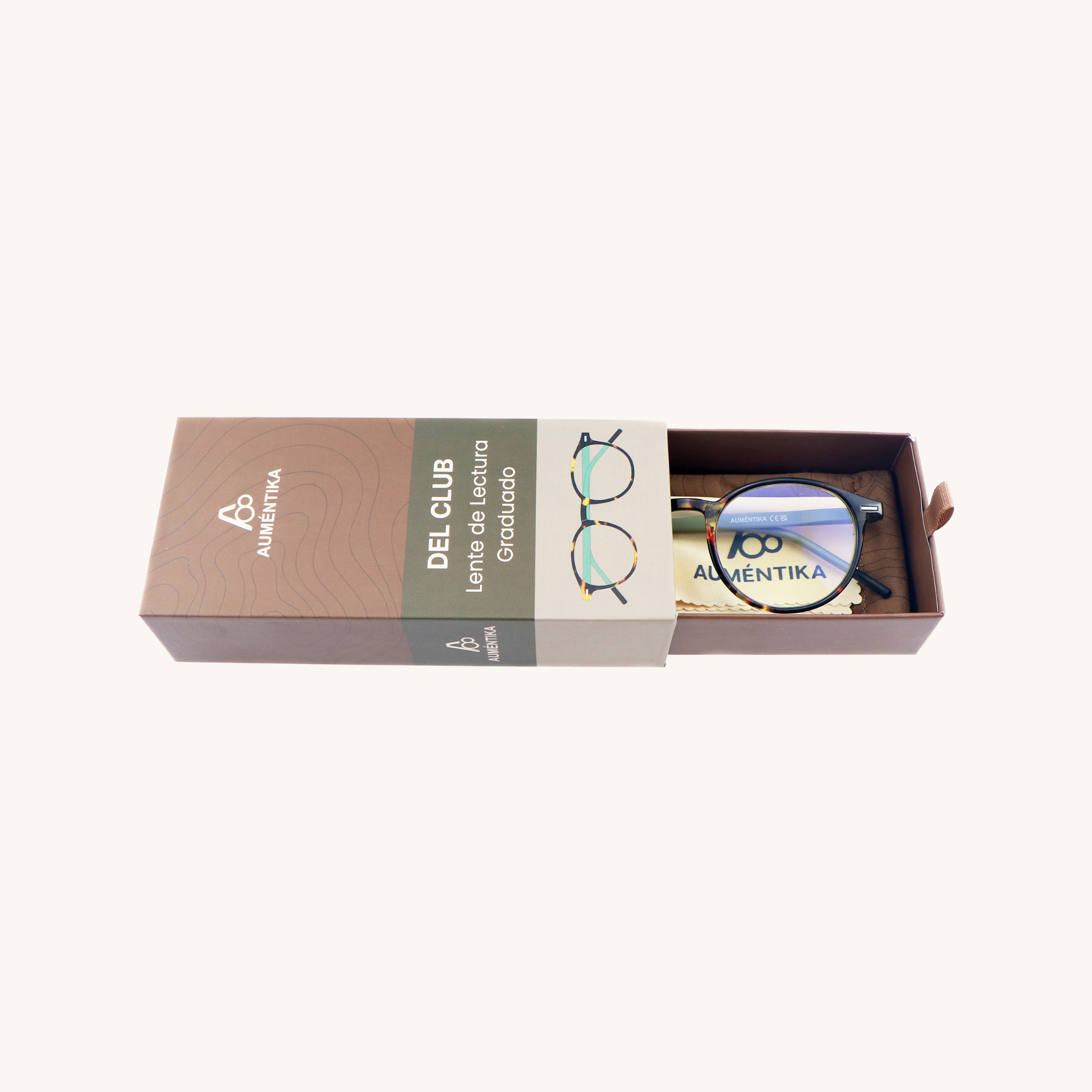 caja abierta lentes de lectura aumentika modelo club con filtro azul