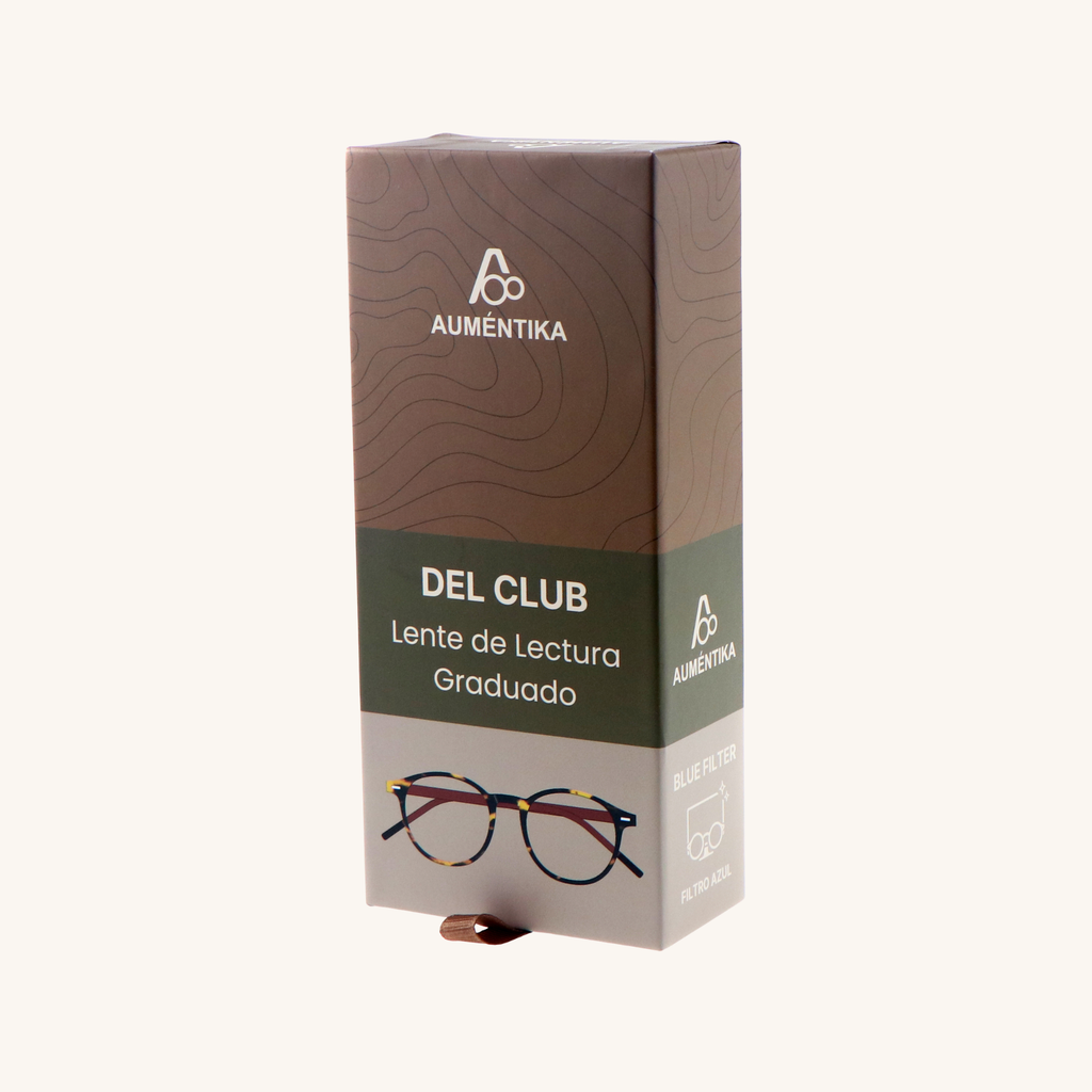 caja lentes de lectura aumentika modelo del club con filtro azul