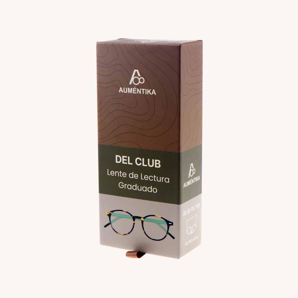 caja lentes de lectura aumentika modelo del club con filtro azul