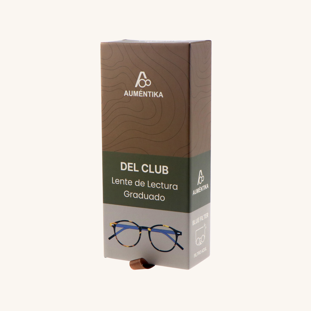 caja lentes de lectura aumentika modelo del club con filtro azul