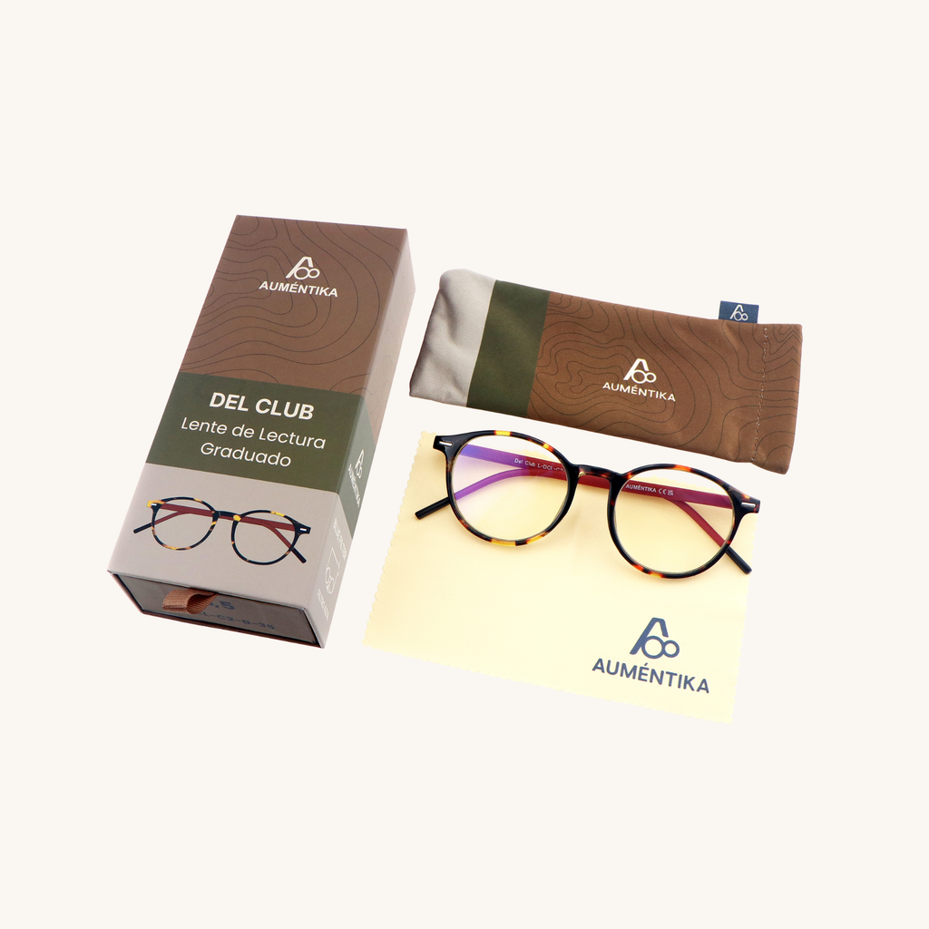 set lentes de lectura aumentika del club con filtro azul caja y funda