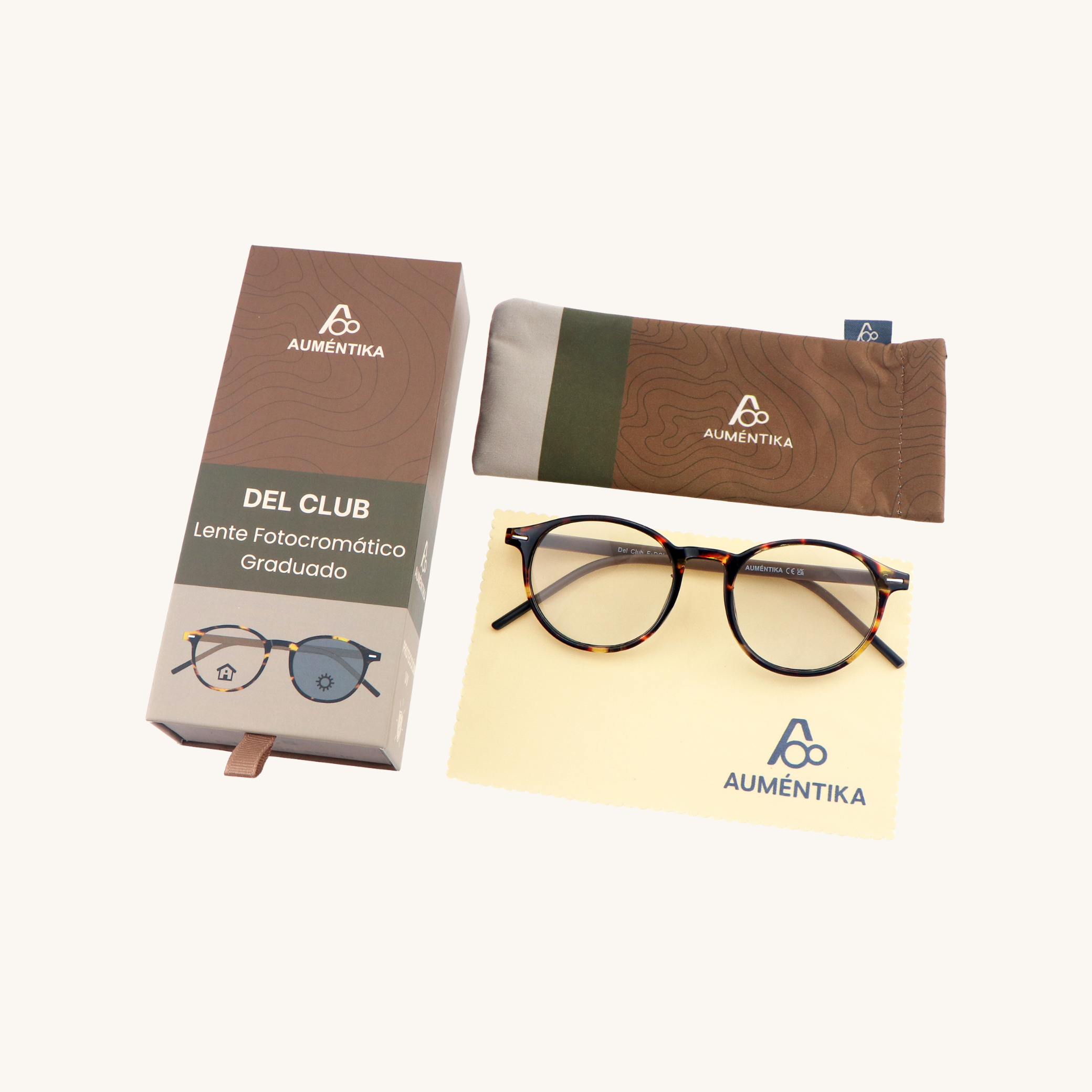 set lentes fotocromaticos con aumento aumentika modelo del club con caja y funda