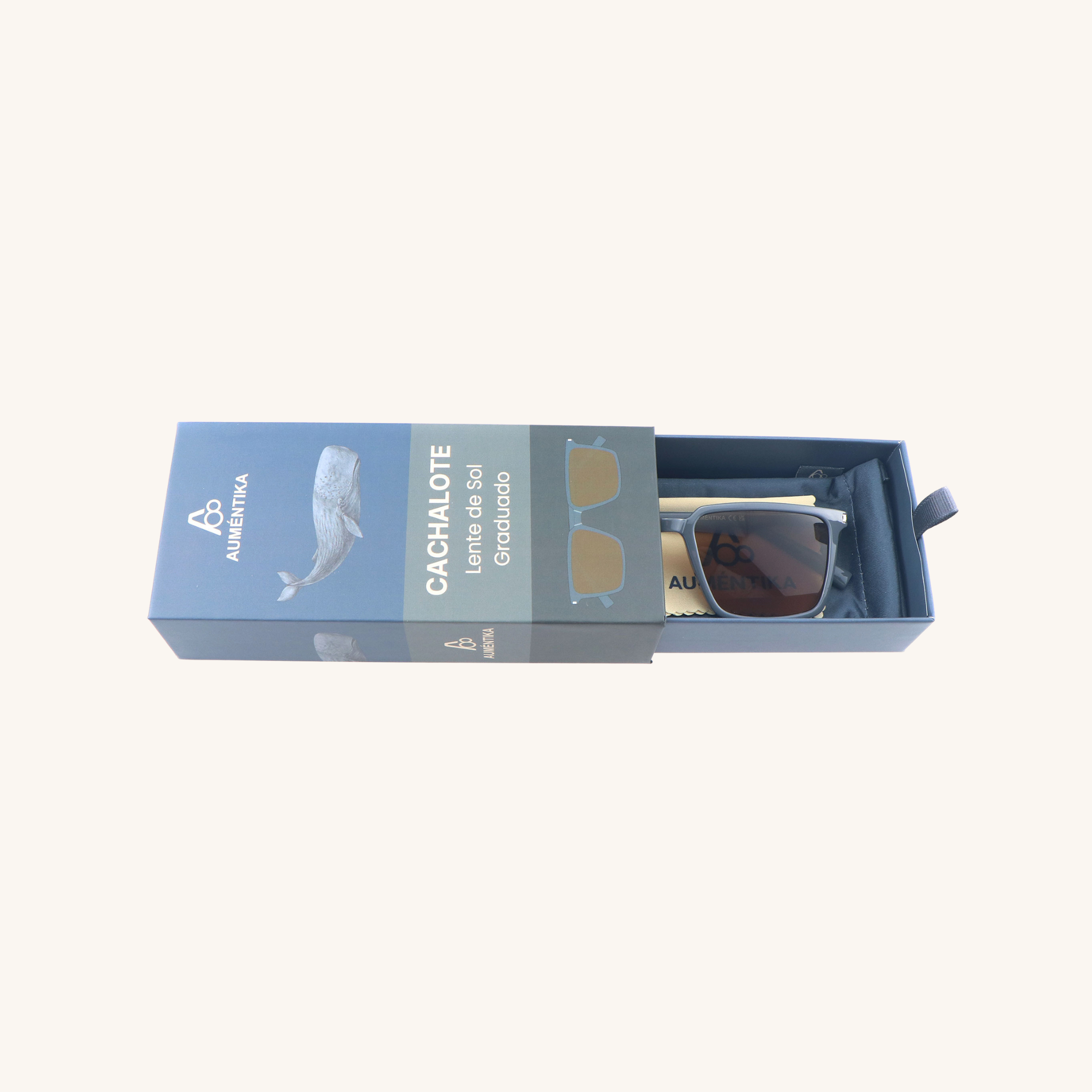 caja abierta lentes de sol con aumento aumentika modelo cachalote