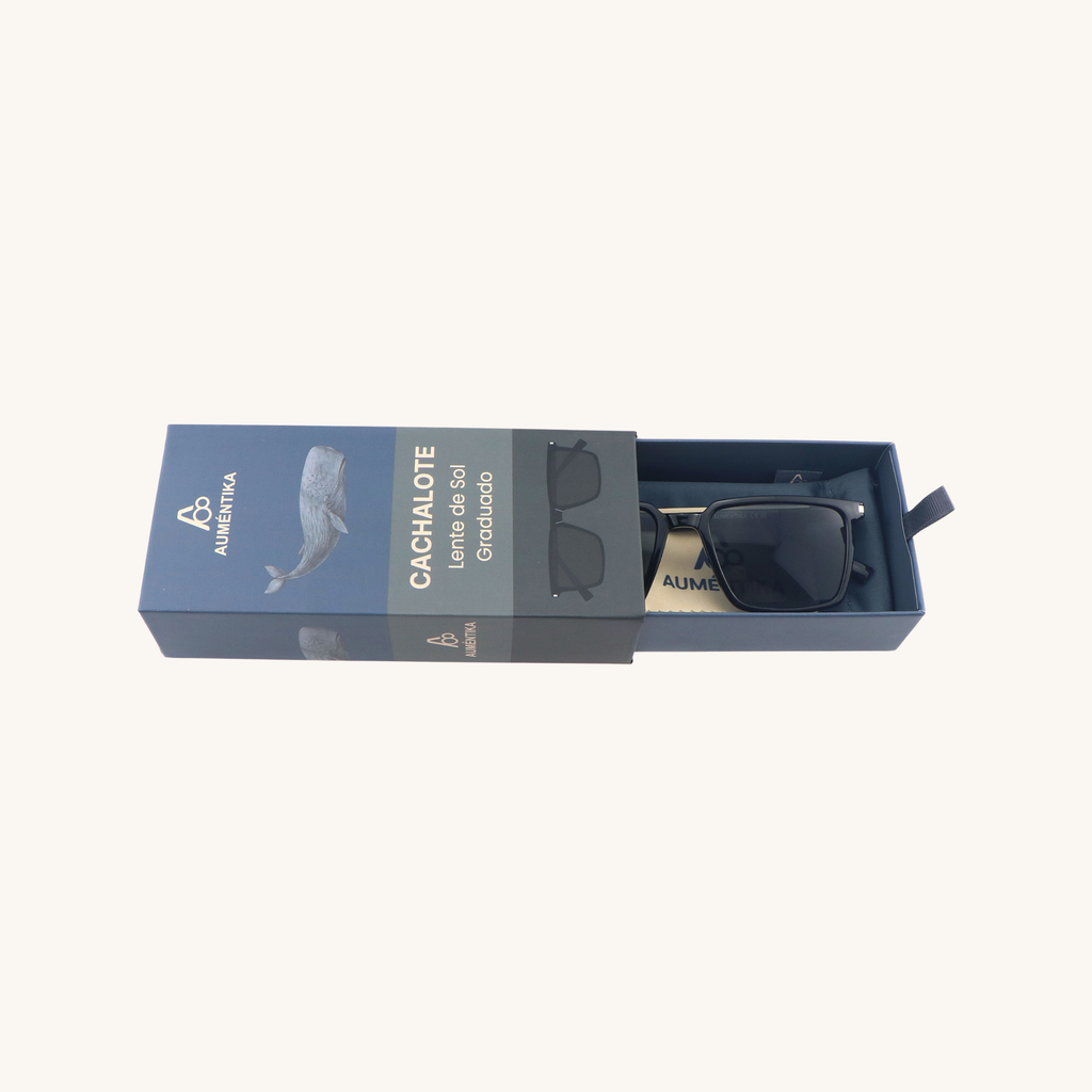 caja abierta lentes de sol con aumento aumentika modelo cachalote