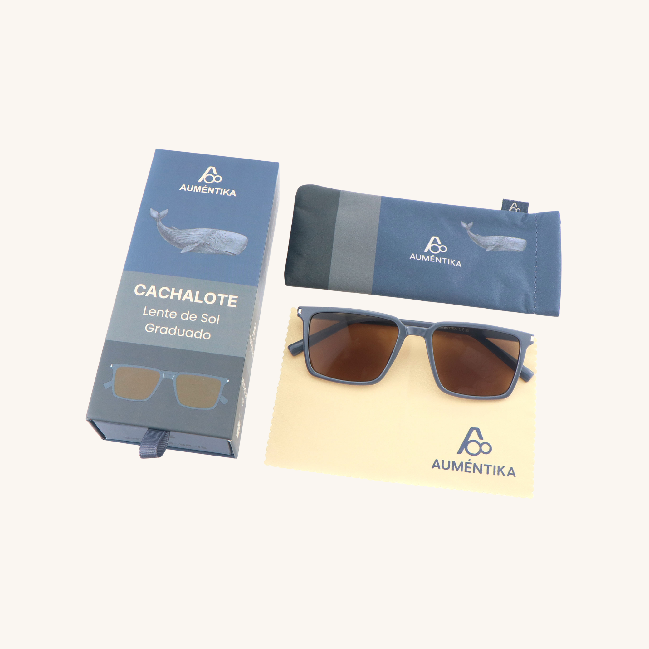 set lentes de sol con aumento aumentika modelo cachalote con caja y funda
