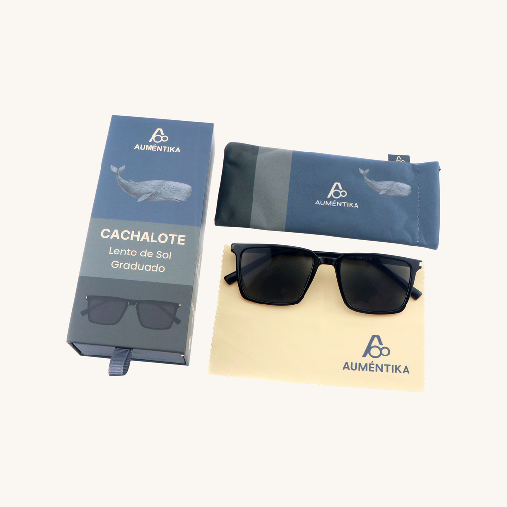 set lentes de sol con aumento aumentika modelo cachalote con caja y funda
