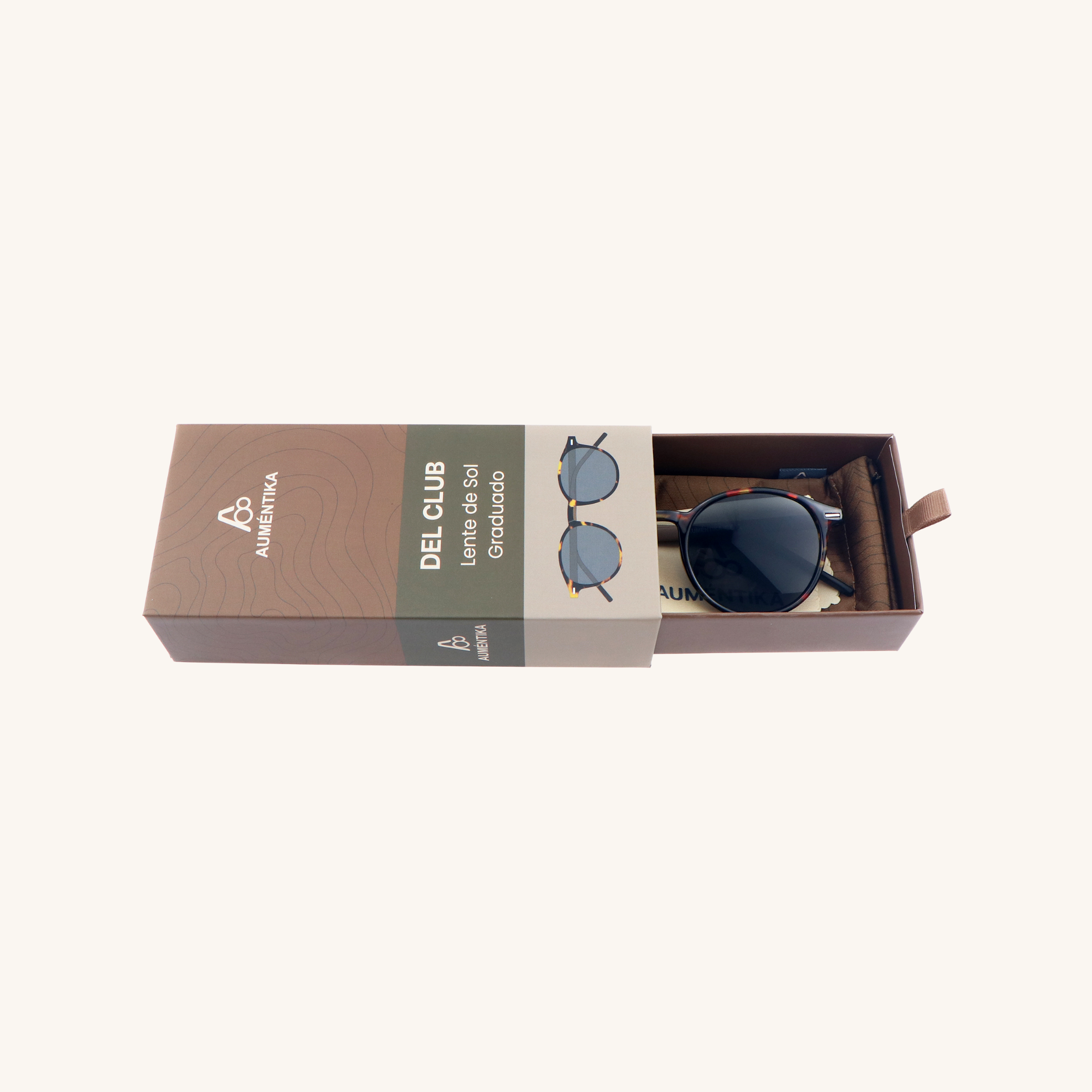 caja abierta lentes de sol con aumento aumentika modelo del club