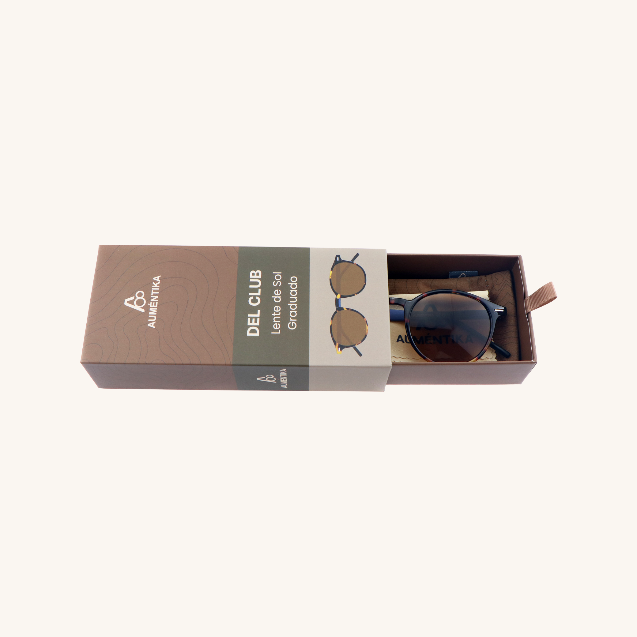 caja abierta lentes de sol con aumento aumentika modelo del club