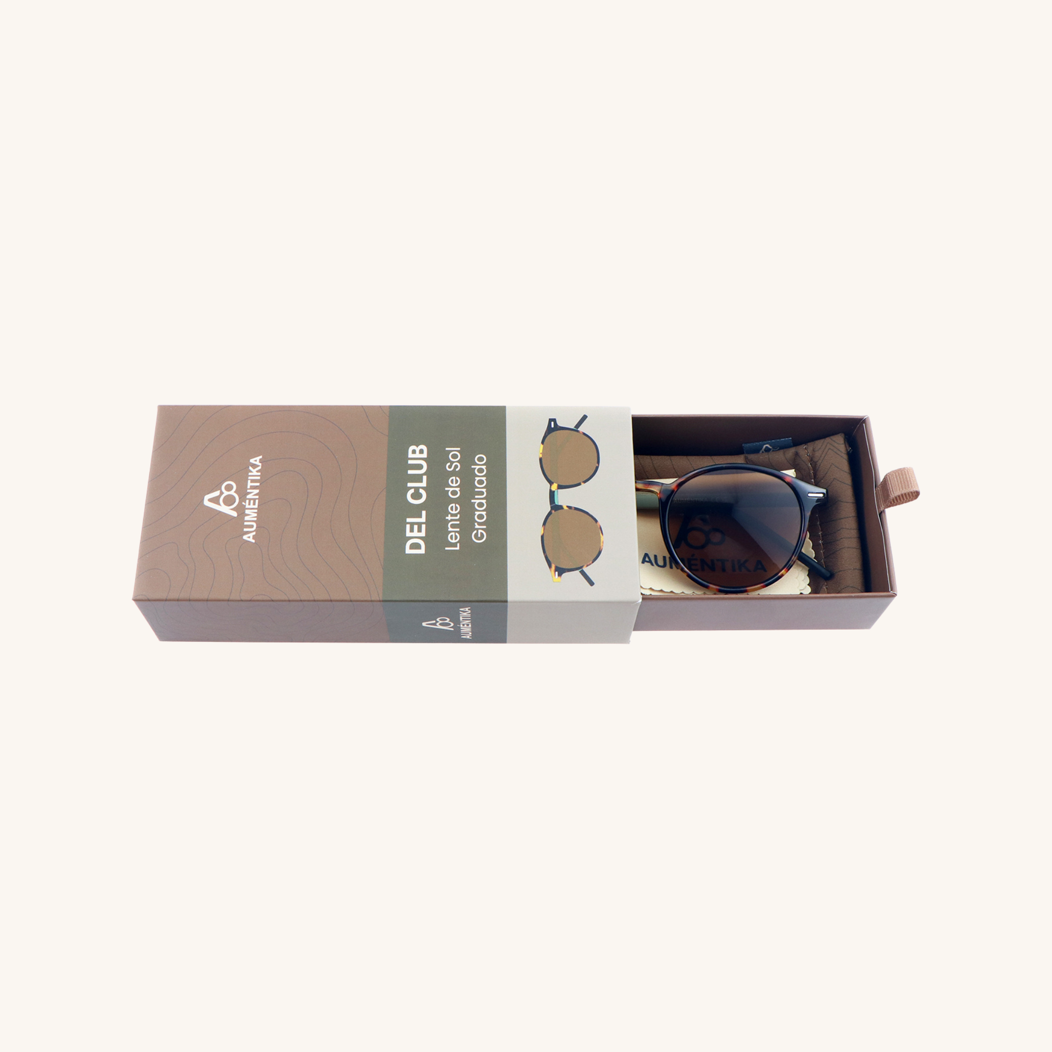 caja abierta lentes de sol con aumento aumentika modelo del club