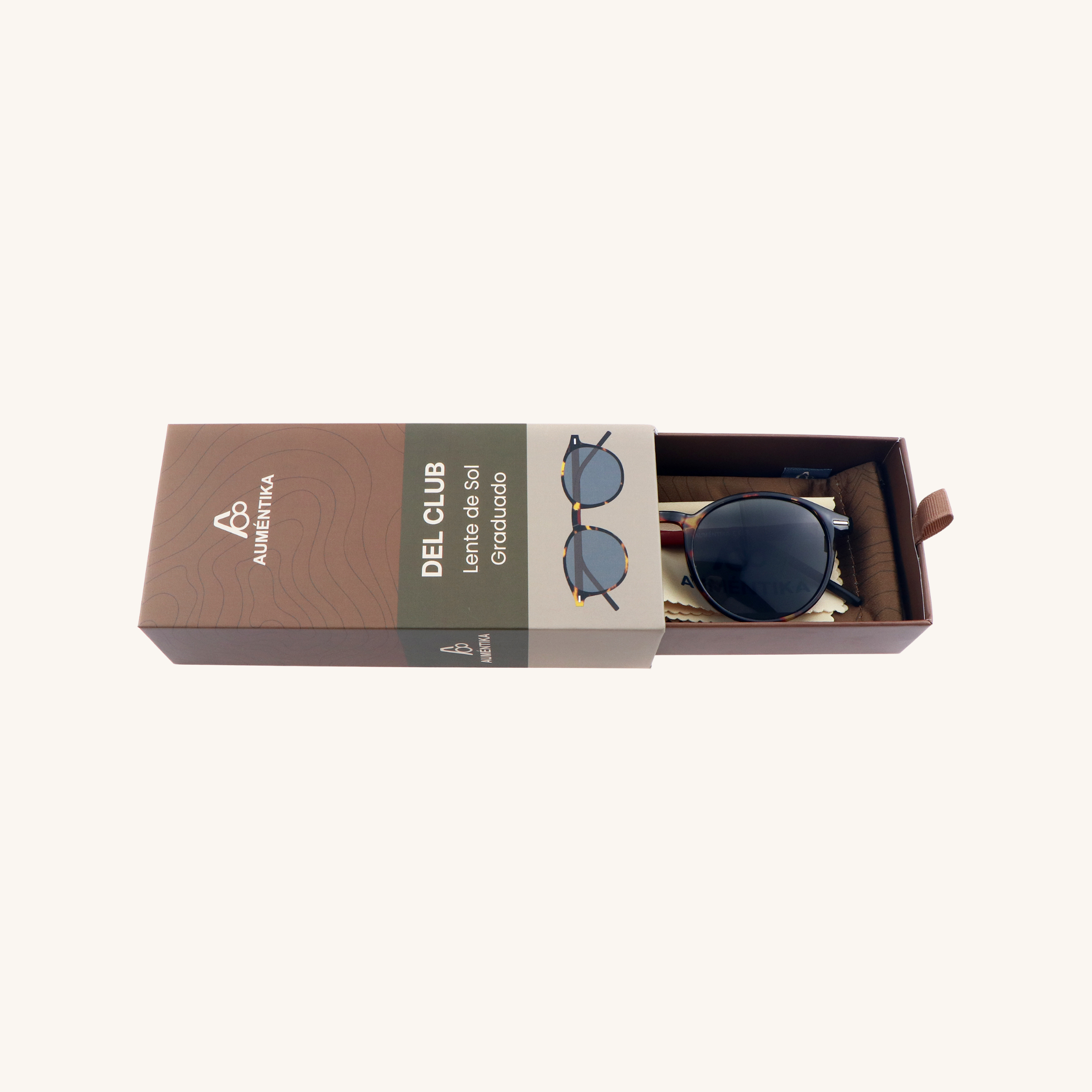 caja abierta lentes de sol con aumento aumentika modelo del club