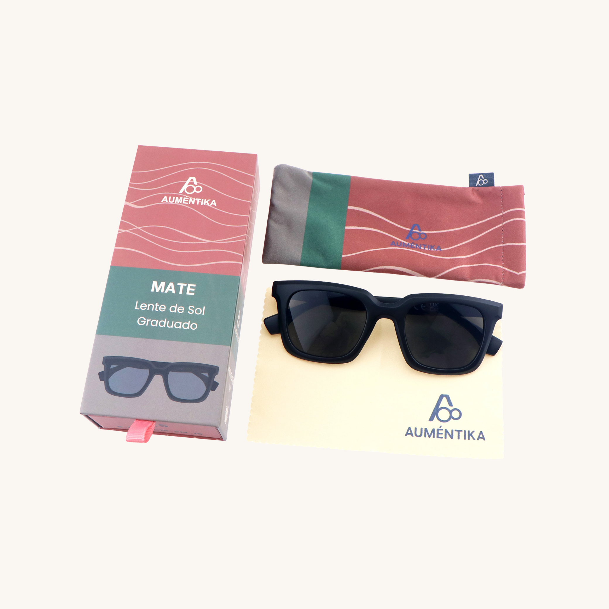 set lentes de sol con aumento aumentika modelo mate con caja y funda