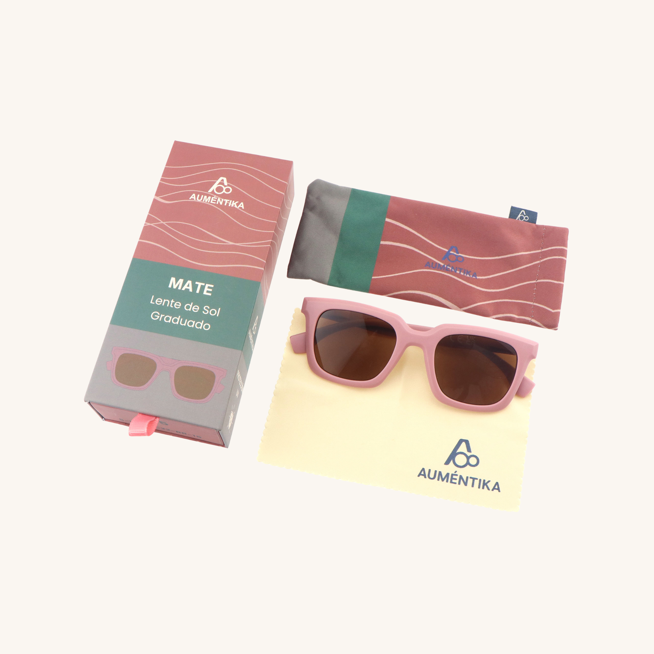 set lentes de sol con aumento aumentika modelo mate con caja y funda