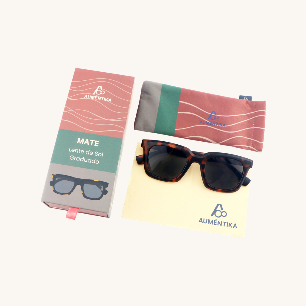 set lentes de sol con aumento aumentika modelo mate con caja y funda