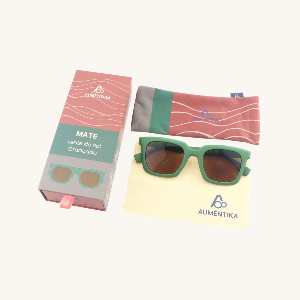 set lentes de sol con aumento aumentika modelo mate con caja y funda