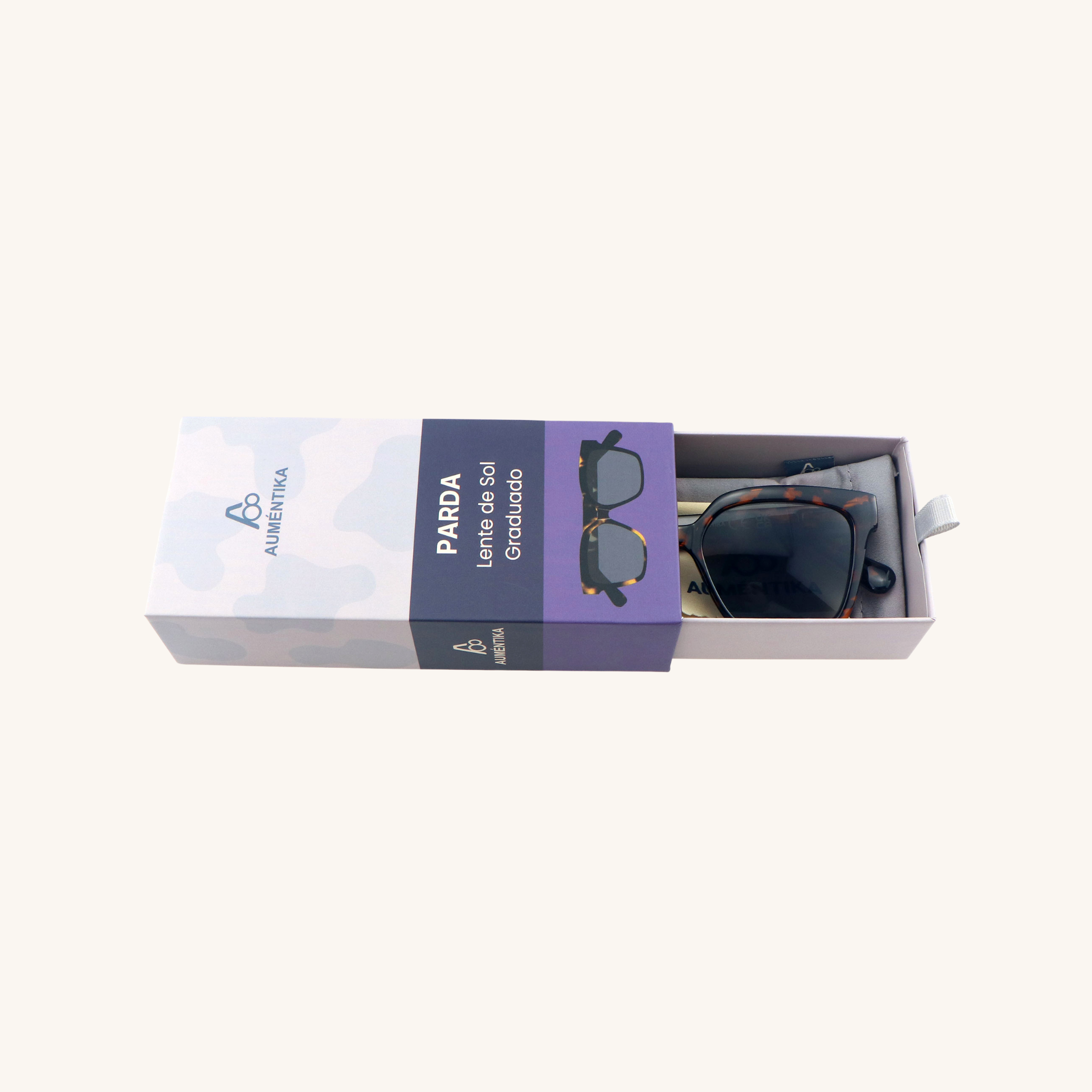 caja abierta lentes de sol con aumento aumentika modelo parda