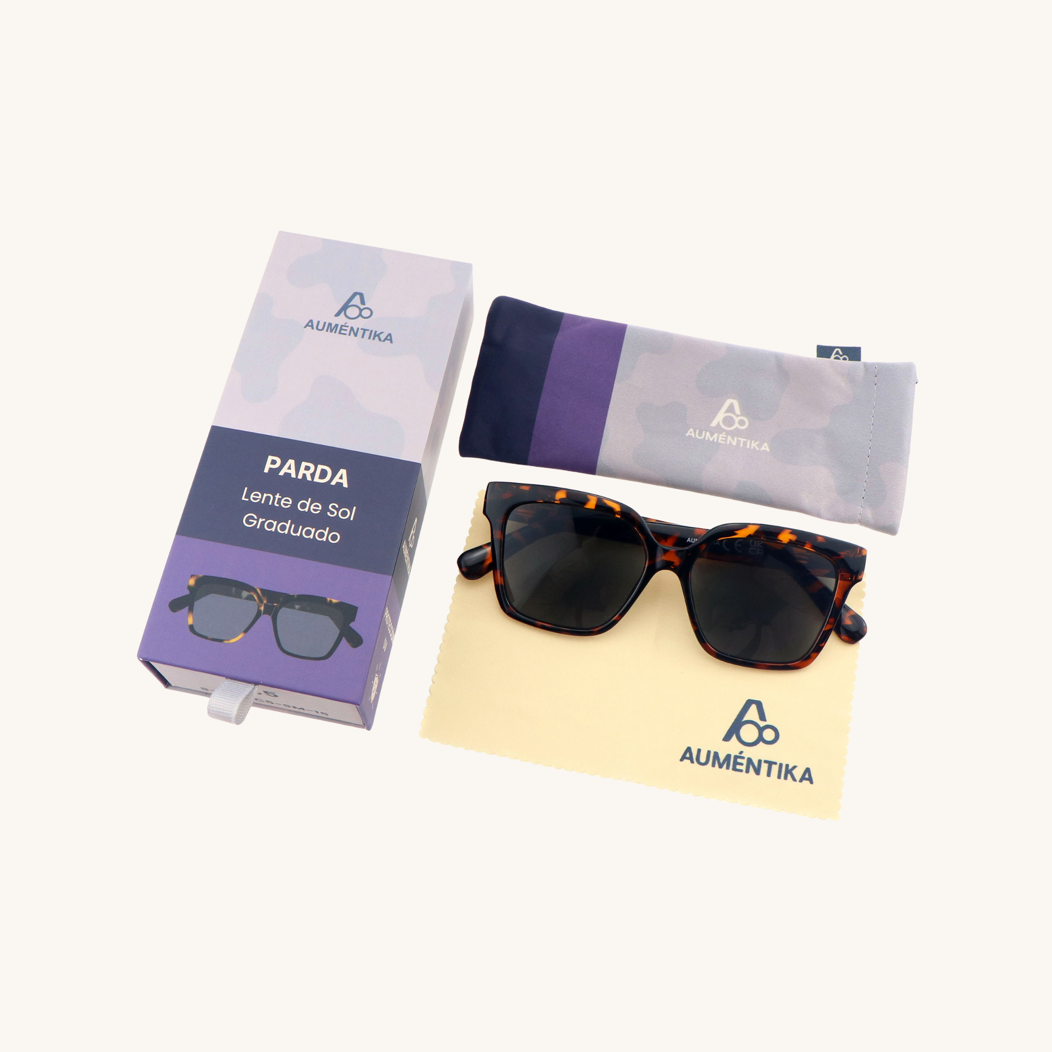 set lentes de sol con aumento aumentika modelo parda con caja y funda