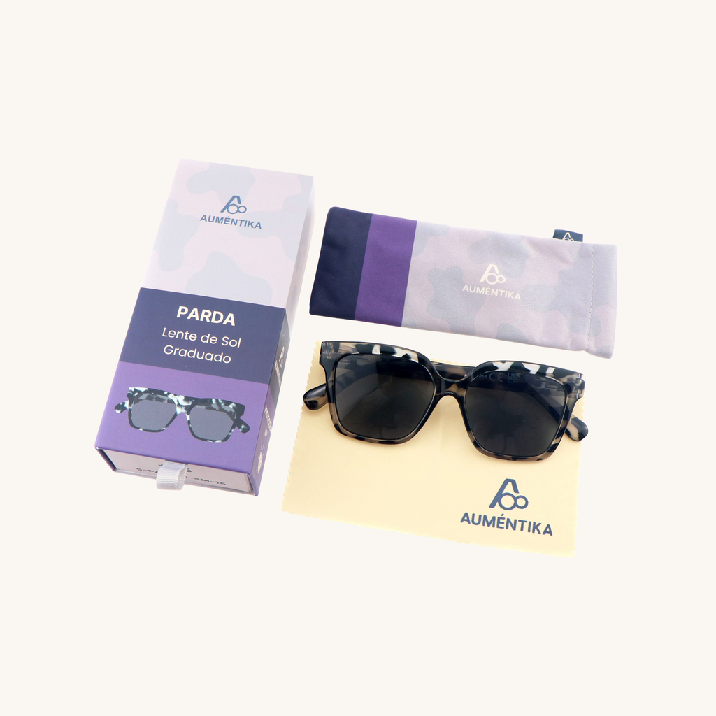 set lentes de sol con aumento aumentika modelo parda con caja y funda