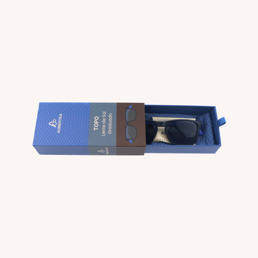 caja abierta lentes de sol con aumento aumentika modelo topo