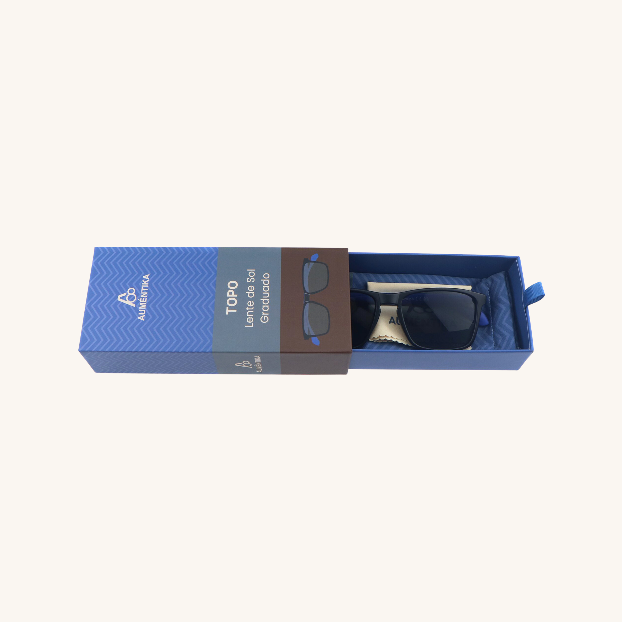 caja abierta lentes de sol con aumento aumentika modelo topo