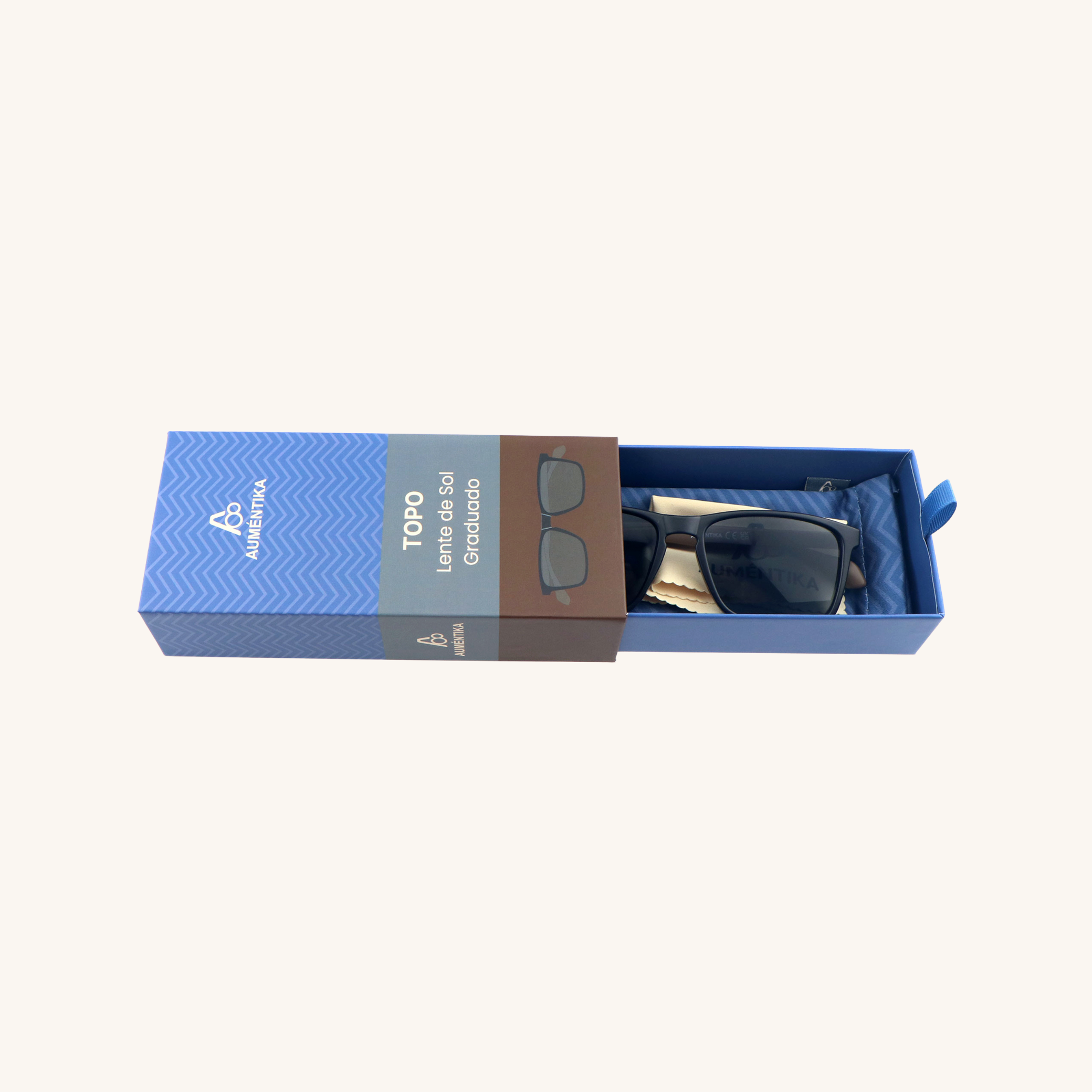 caja abierta lentes de sol con aumento aumentika modelo topo