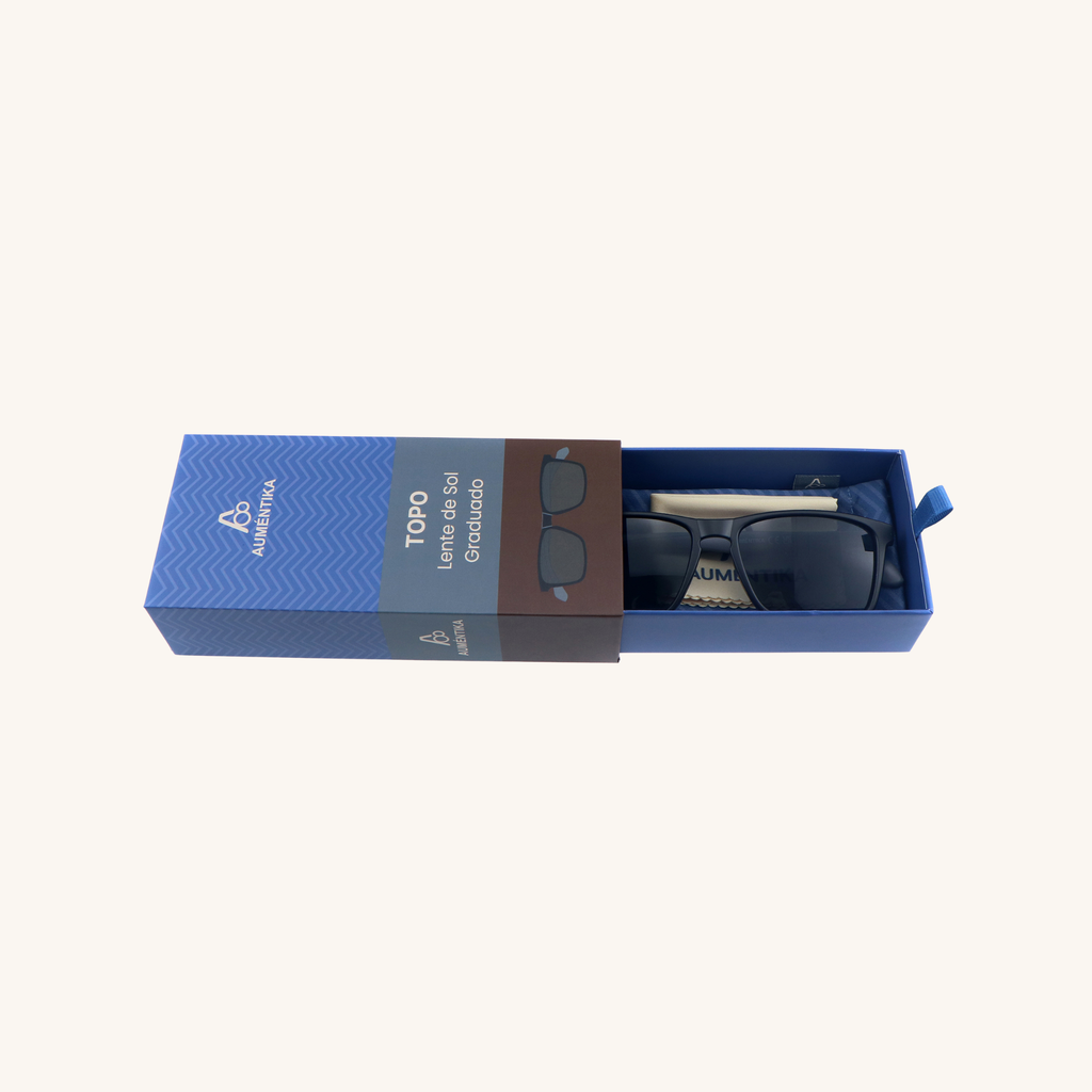 caja abierta lentes de sol con aumento aumentika modelo topo