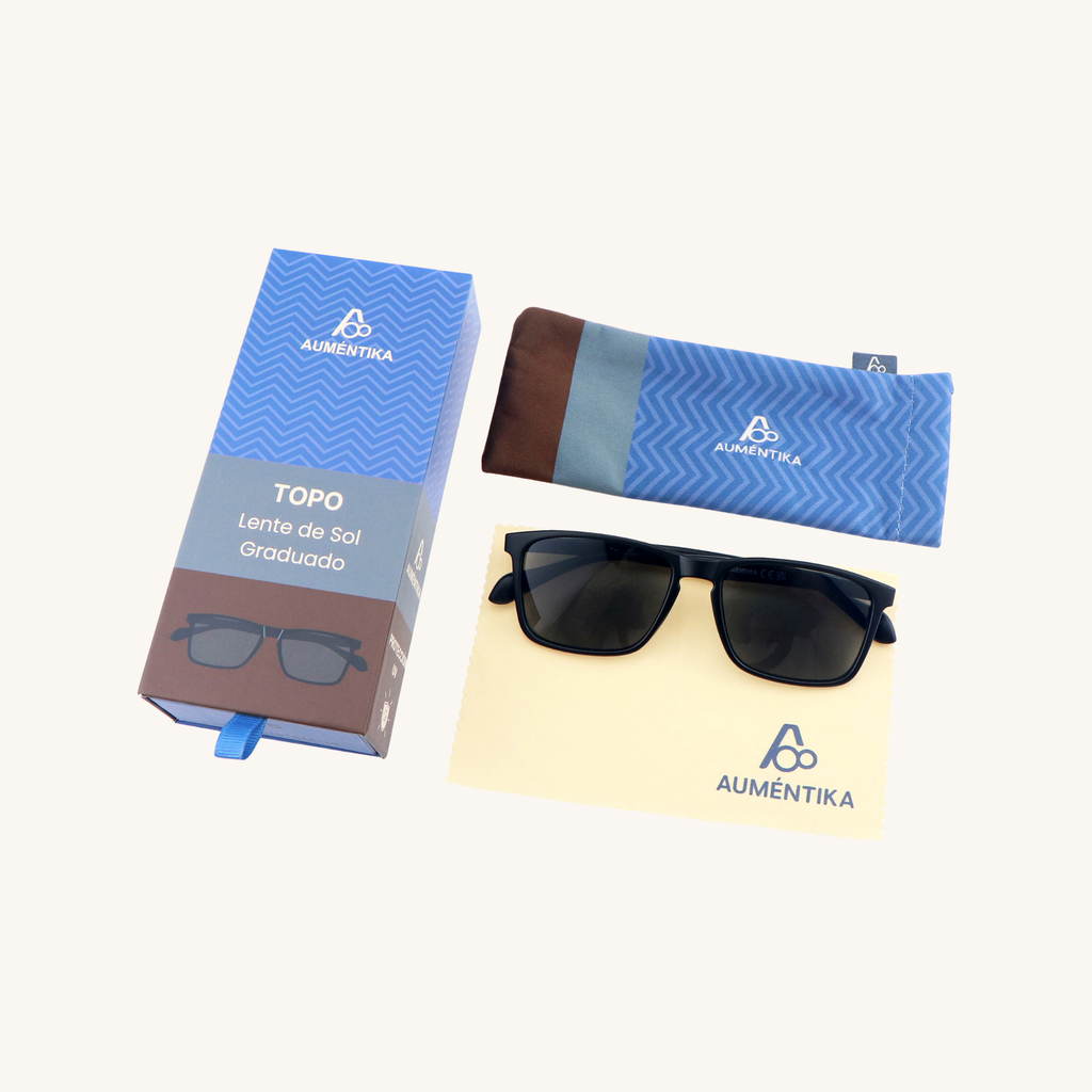 set lentes de sol con aumento aumentika modelo topo con caja y funda