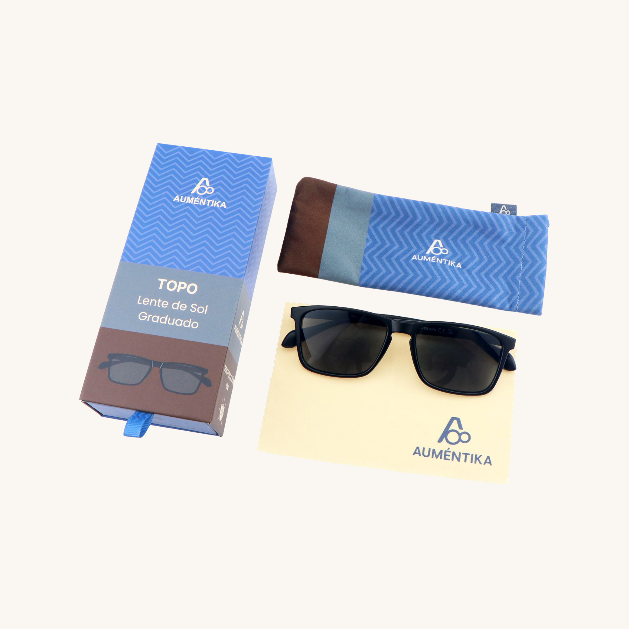 set lentes de sol con aumento aumentika modelo topo con caja y funda
