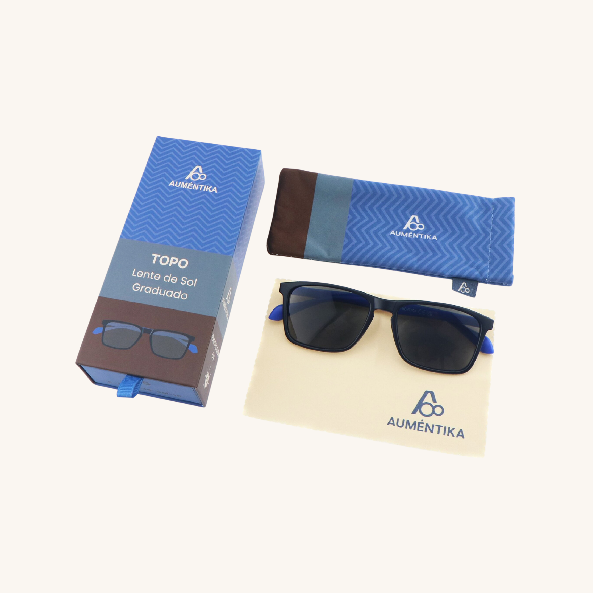 set lentes de sol con aumento aumentika modelo topo con caja y funda