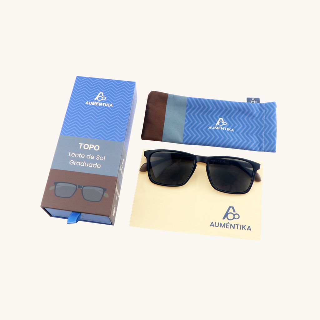 set lentes de sol con aumento aumentika modelo topo con caja y funda