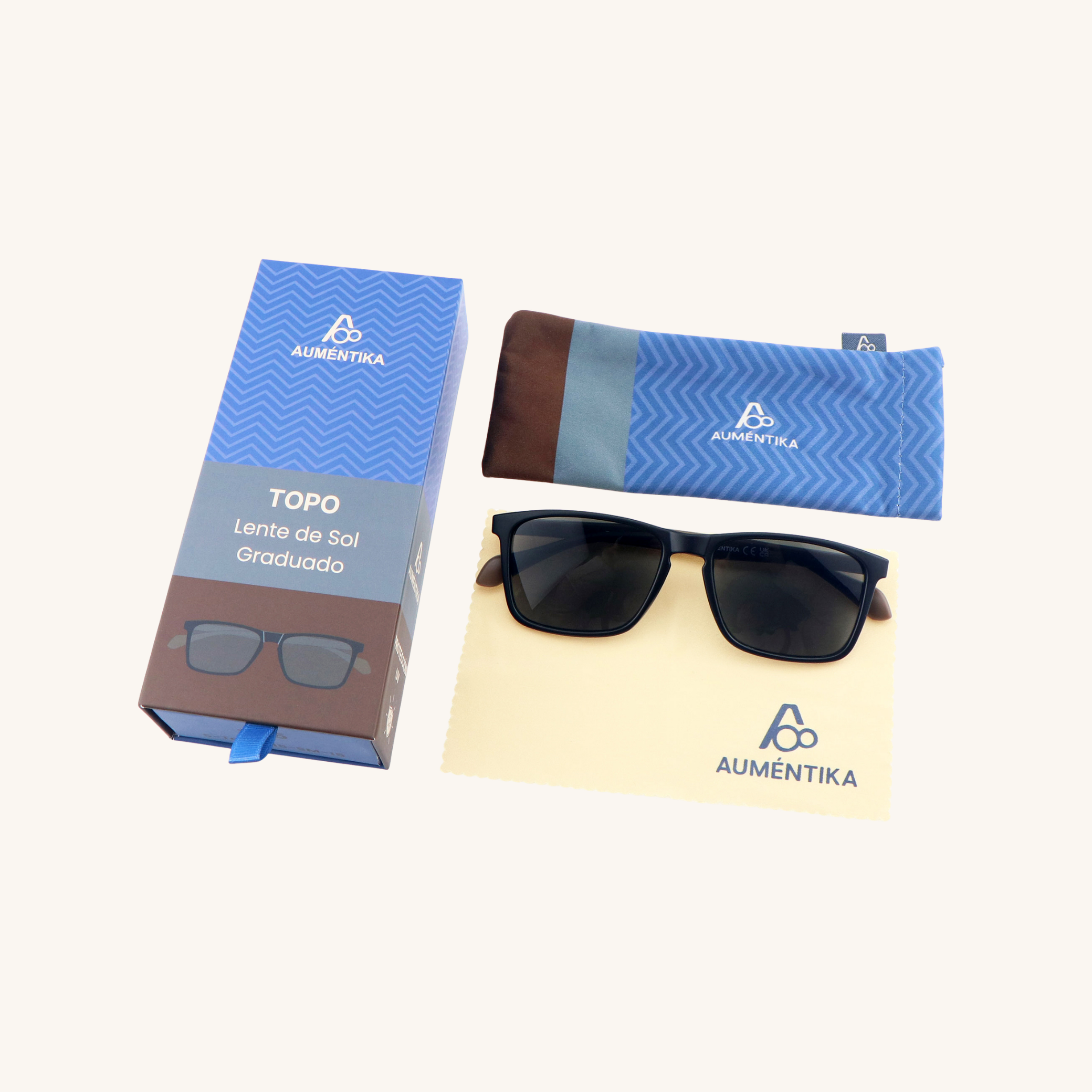 set lentes de sol con aumento aumentika modelo topo con caja y funda