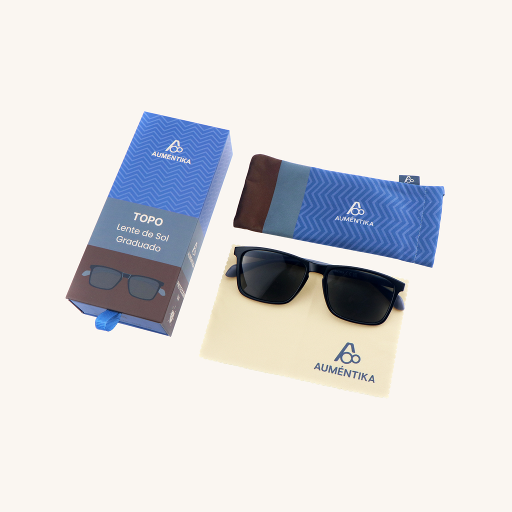 set lentes de sol con aumento aumentika modelo topo con caja y funda