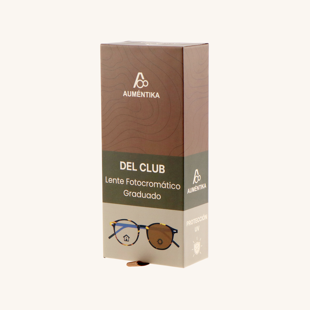 caja lentes fotocromaticos con aumento aumentika modelo del club